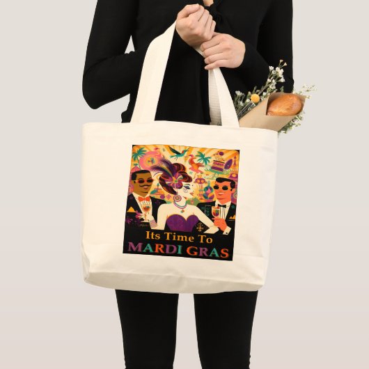 Grand Tote Bag Mardi Gras Cocktail Futur Du Milieu Du Siècle (Devant (produit))