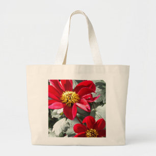 Grand Tote Bag marguerite rose chaud rouge / marguerites fleurs