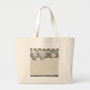 Grand Tote Bag Mariage Antique Dentelle Lin Blanc Classique Joli