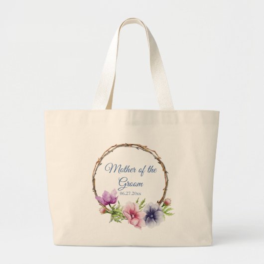 Grand Tote Bag Mariage de fleurs d'anémone aquarelle (Devant)
