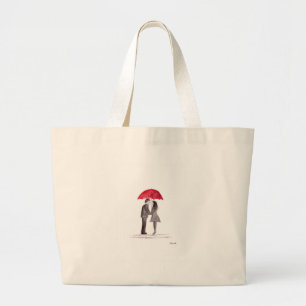 Grand Tote Bag Mariage romantique avec parapluie rouge aquarelle