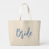 Grand Tote Bag Mariée Mignon Amusant Calligraphie Simple Bleu (Dos)
