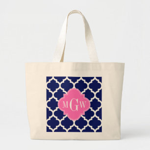 Grand Tote Bag Marine Whats Marocain #5 Hot Pink2 3 Monogramme in