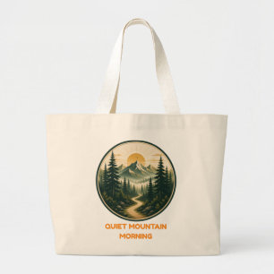 Grand Tote Bag Matin calme de montagne Forêt vintage au lever d