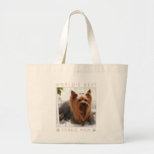Grand Tote Bag Meilleure maman de Yorkie au monde Rose grise Phot