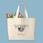 Grand Tote Bag Mélange Sloth Personnalisé<br><div class="desc">Couleur d'aquarelle mignonne avec typographie de nom de script. Parfait pour les amoureux des animaux. Modifiez le nom pour customiser. Art original de Nic Squirrell.</div>