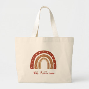 Grand Tote Bag Merci arc-en-ciel en terre cuite Boho cadeau