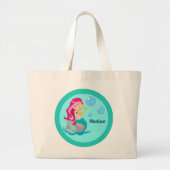 Grand Tote Bag Mermaid Girl mignonne Personnalisé Monogramme Enfa (Devant)