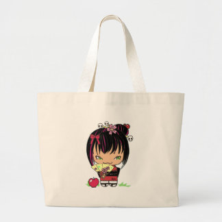 Grand Tote Bag Miao effrayant mignon - poupée gothique de kokeshi