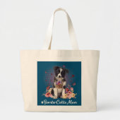 Grand Tote Bag Mignonne frontière Collie Maman Fleur Joyeuse fête (Devant)