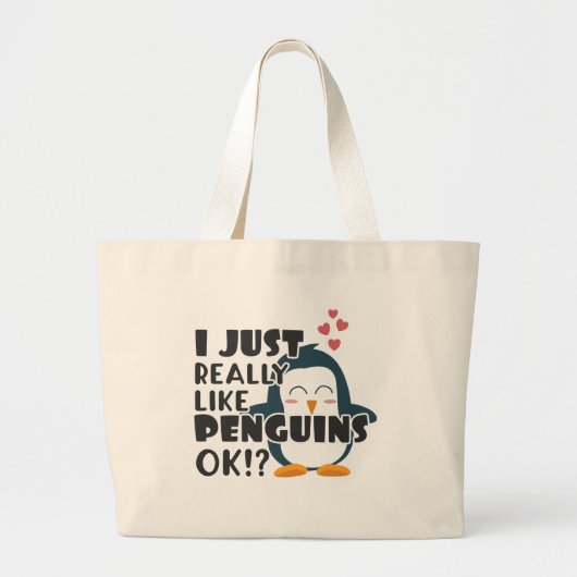 Grand Tote Bag Mignonne Pingouin J'Aime Vraiment Les Pingouins D' (Devant)