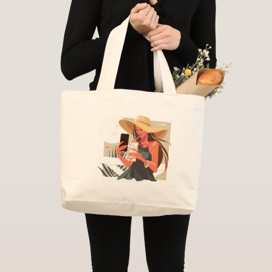 Grand Tote Bag Modern Art Girl With A Hat (Devant (produit))
