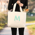 Grand Tote Bag Modern Cute Fun Nom personnalisé 3D Monogramme<br><div class="desc">Joli sac monogrammed avec votre nom personnalisé comme une ombre initiale en bleu turquoise et turquoise clair. Moderne,  minimaliste,  simple et amusant,  ce design axé sur la typographie est un cadeau personnalisé cool !</div>