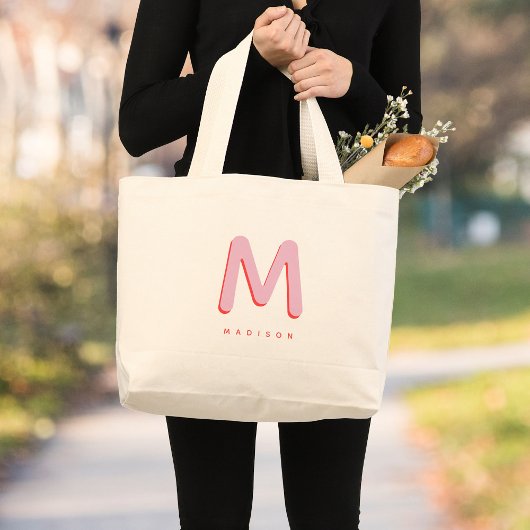 Grand Tote Bag Modern Cute Fun Nom personnalisé 3D Monogramme