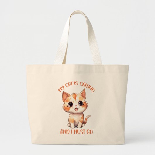 Grand Tote Bag Mon Chat Appelle Un Chat Orange Cute (Devant)