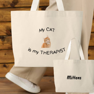 Grand Tote Bag Mon chat est mon thérapeute