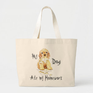 Grand Tote Bag Mon Cocker Spaniel A Mangé Mes Devoirs