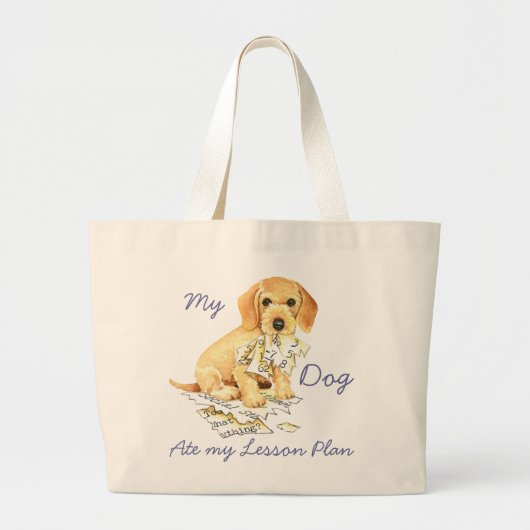 Grand Tote Bag Mon Dachshund À poils durs a mangé mon plan de leç (Devant)