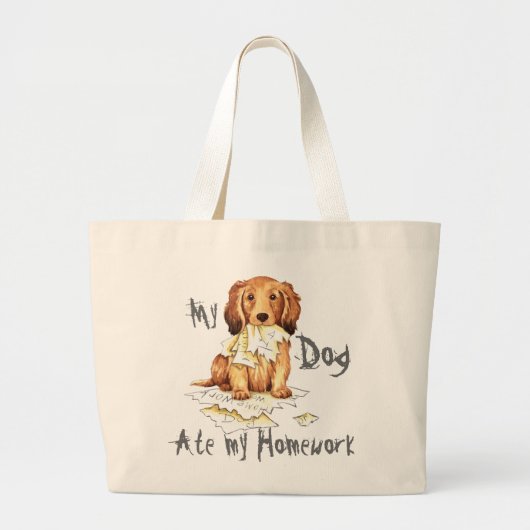 Grand Tote Bag Mon Dachshund allongé a mangé mes devoirs (Devant)