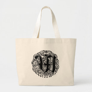 Grand Tote Bag Monarchia Monogram Letter W Initial Alphabet W