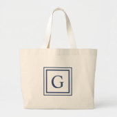 Grand Tote Bag Monogramme à bordure carrée bleu marine et blanc (Devant)