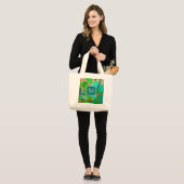 Grand Tote Bag Monogramme botanique du désert Cactus vert (Devant (modèle))