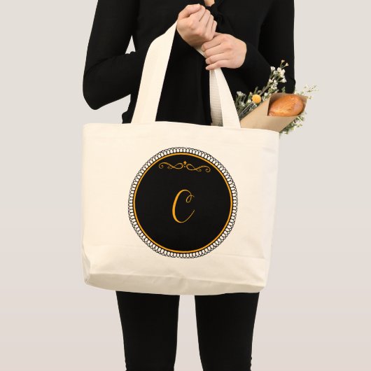 Grand Tote Bag Monogramme "C" or sur noir (Devant (produit))