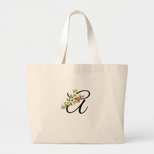 Grand Tote Bag Monogramme classique  cadeau de mère fleur rouge b (Devant)