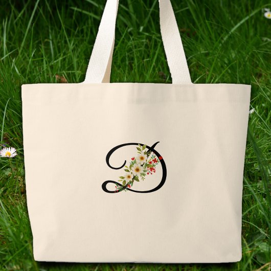 Grand Tote Bag Monogramme classique fleurs rouges et blanches ca