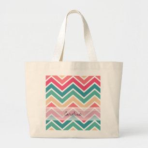 Grand Tote Bag Monogramme Cyan Peach Reds Motif géométrique Che