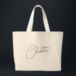 Grand Tote Bag Monogramme de nom moderne minimaliste<br><div class="desc">Ce grand sac fourre-tout au nom monogrammé minimaliste et moderne est un accessoire chic et élégant présentant un design noir et or avec calligraphie personnalisée. Il combine la simplicité minimaliste avec une esthétique moderne et tendance, parfait pour les demoiselles d'honneur ou comme cadeau élégant pour elle. Son look épuré et...</div>