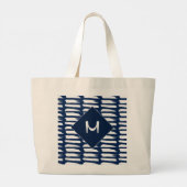 Grand Tote Bag Monogramme de rayures blanches bleues modernes (Dos)