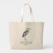 Grand Tote Bag Monogramme d'oiseau héron bleu côtier (Dos)