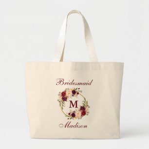 Grand Tote Bag Monogramme du cercle d'or floral de Bourgogne