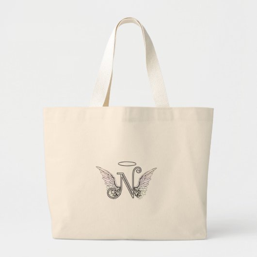 Grand Tote Bag Monogramme initial de la lettre N avec des ailes (Devant)