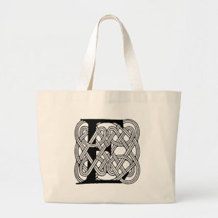 Grand Tote Bag Monogramme lettre E Impression vintage nœud celtiq