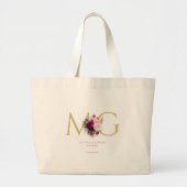 Grand Tote Bag Monogramme MG Gold Floral Professionnel Moderne (Devant)