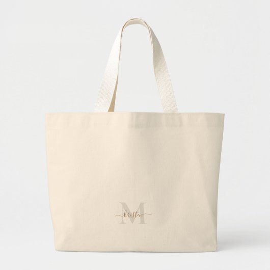 Grand Tote Bag Monogramme neutre écriture Gold & Grey (Devant)