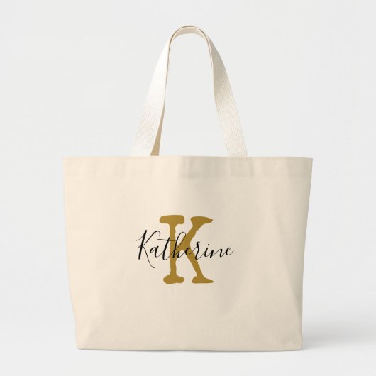 Grand Tote Bag Monogramme or initial et nom (Devant)