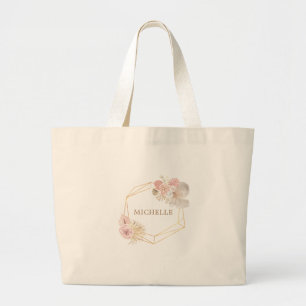 Grand Tote Bag monogramme pastel de feuillage bohème tropical