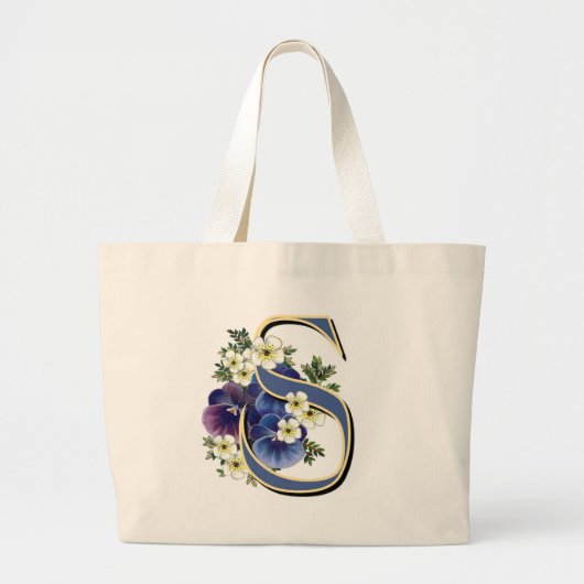 Grand Tote Bag Monogramme peint à la main d'initiale de pensée - (Devant)