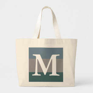 Grand Tote Bag Monogramme Turquoise moderne en bleu et gris coule