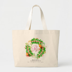 Grand Tote Bag Monographie de Noël Lumière Turquoise