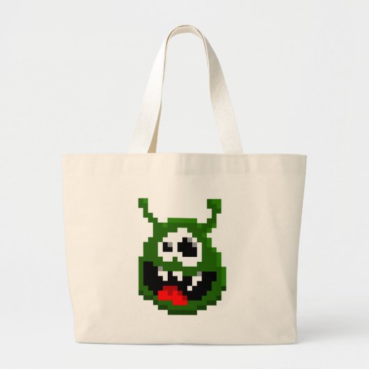Grand Tote Bag Monstre Vert - Pixel Art (Devant)