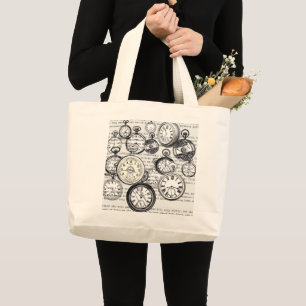 Grand Tote Bag Montre de poche victorienne Alice au pays des merv