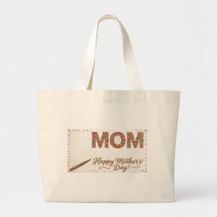 Grand Tote Bag Mosaïque de cœur colorée MAMAN Nom personnalisé Mè