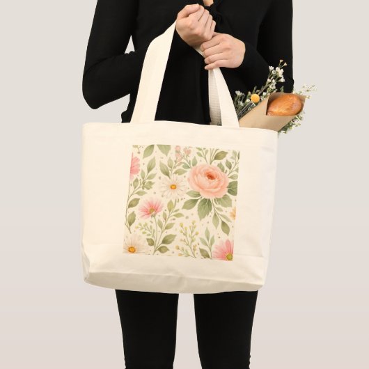 Grand Tote Bag Motif aquarelle florale douce   (Devant (produit))