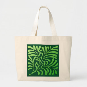 Grand Tote Bag Motif de fougères Art déco - tons verts