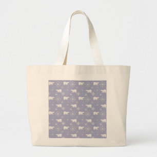Grand Tote Bag Motif de Noël avec ours polaires et flocons de nei
