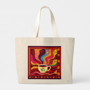 Grand Tote Bag Motif de tasse de café fumant